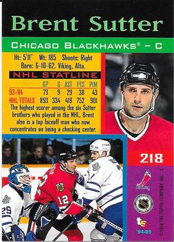 1994-95 Stadium Club - Super Teams Stanley Cup Champion #218 Brent Sutter Back