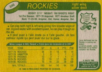 1980-81 O-Pee-Chee #340 Randy Pierce Back