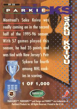 1995-96 Parkhurst International - Parkie Picks #PP-39 Saku Koivu Back