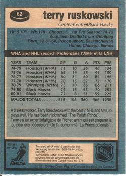1981-82 O-Pee-Chee #62 Terry Ruskowski Back