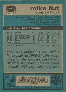 1981-82 Topps #20 Mike Liut Back
