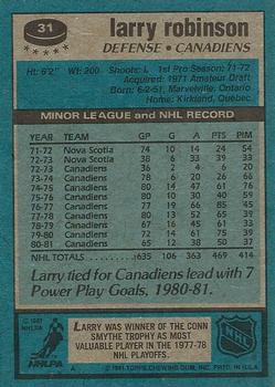 1981-82 Topps #31 Larry Robinson Back