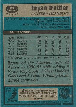 1981-82 Topps #41 Bryan Trottier Back