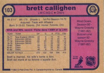 1982-83 O-Pee-Chee #103 Brett Callighen Back