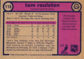 1982-83 O-Pee-Chee #118 Tom Roulston Back