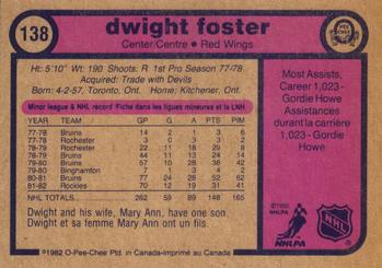 1982-83 O-Pee-Chee #138 Dwight Foster Back