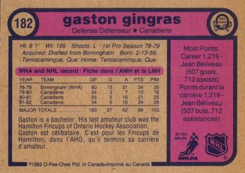 1982-83 O-Pee-Chee #182 Gaston Gingras Back