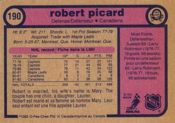 1982-83 O-Pee-Chee #190 Robert Picard Back