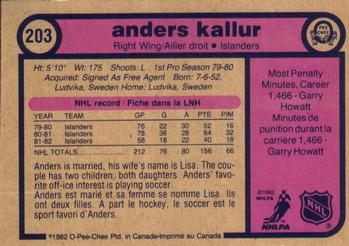 1982-83 O-Pee-Chee #203 Anders Kallur Back