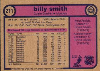 1982-83 O-Pee-Chee #211 Billy Smith Back