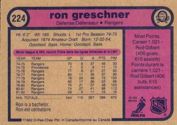 1982-83 O-Pee-Chee #224 Ron Greschner Back