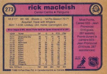 1982-83 O-Pee-Chee #273 Rick MacLeish Back