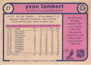 1982-83 O-Pee-Chee #27 Yvon Lambert Back