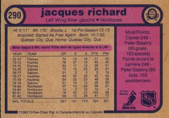 1982-83 O-Pee-Chee #290 Jacques Richard Back