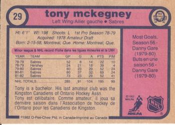 1982-83 O-Pee-Chee #29 Tony McKegney Back