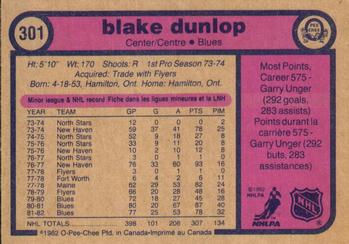 1982-83 O-Pee-Chee #301 Blake Dunlop Back