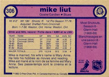 1982-83 O-Pee-Chee #306 Mike Liut Back
