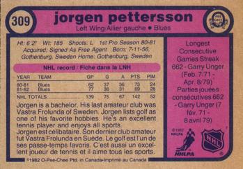 1982-83 O-Pee-Chee #309 Jorgen Pettersson Back