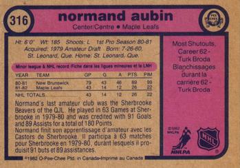 1982-83 O-Pee-Chee #316 Normand Aubin Back