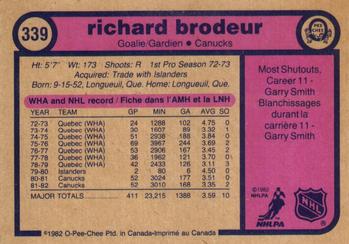 1982-83 O-Pee-Chee #339 Richard Brodeur Back