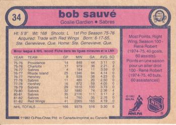 1982-83 O-Pee-Chee #34 Bob Sauve Back