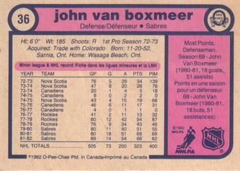 1982-83 O-Pee-Chee #36 John Van Boxmeer Back