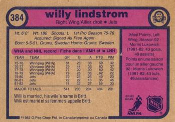 1982-83 O-Pee-Chee #384 Willy Lindstrom Back
