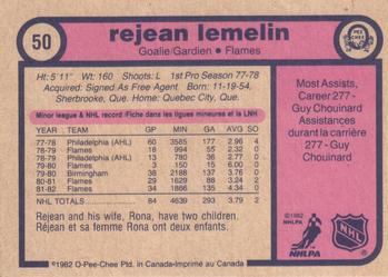 1982-83 O-Pee-Chee #50 Rejean Lemelin Back