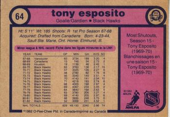 1982-83 O-Pee-Chee #64 Tony Esposito Back