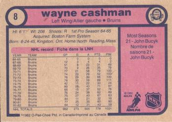 1982-83 O-Pee-Chee #8 Wayne Cashman Back