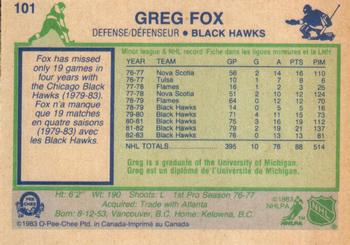 1983-84 O-Pee-Chee #101 Greg Fox Back