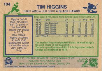 1983-84 O-Pee-Chee #104 Tim Higgins Back