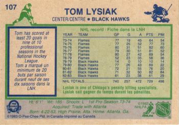 1983-84 O-Pee-Chee #107 Tom Lysiak Back