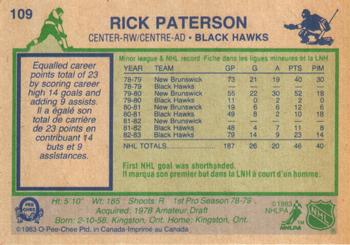 1983-84 O-Pee-Chee #109 Rick Paterson Back