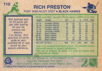 1983-84 O-Pee-Chee #110 Rich Preston Back