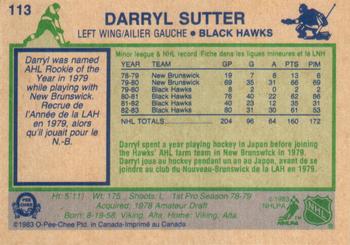 1983-84 O-Pee-Chee #113 Darryl Sutter Back