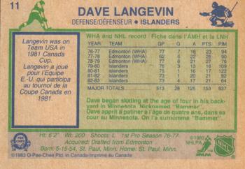 1983-84 O-Pee-Chee #11 Dave Langevin Back