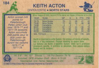 1983-84 O-Pee-Chee #184 Keith Acton Back