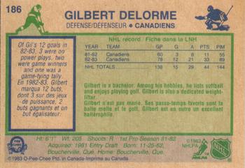 1983-84 O-Pee-Chee #186 Gilbert Delorme Back
