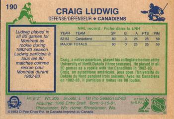 1983-84 O-Pee-Chee #190 Craig Ludwig Back