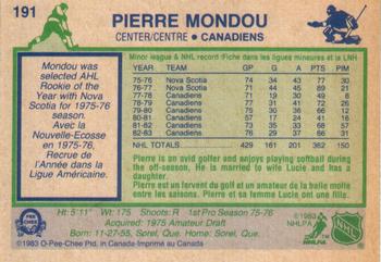 1983-84 O-Pee-Chee #191 Pierre Mondou Back