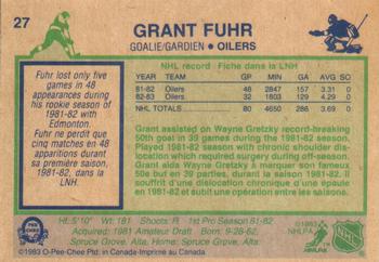 1983-84 O-Pee-Chee #27 Grant Fuhr Back