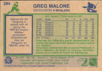 1983-84 O-Pee-Chee #284 Greg Malone Back