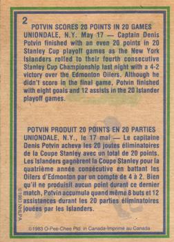 1983-84 O-Pee-Chee #2 Denis Potvin Back