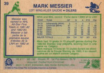 1983-84 O-Pee-Chee #39 Mark Messier Back