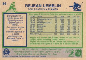 1983-84 O-Pee-Chee #86 Rejean Lemelin Back
