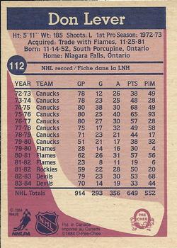 1984-85 O-Pee-Chee #112 Don Lever Back