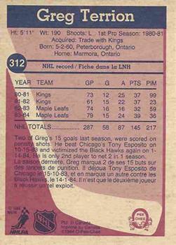 1984-85 O-Pee-Chee #312 Greg Terrion Back