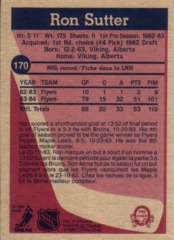 1984-85 O-Pee-Chee #170 Ron Sutter Back
