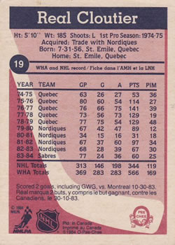 1984-85 O-Pee-Chee #19 Real Cloutier Back